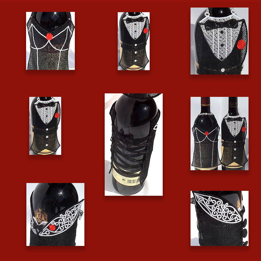 Bride and Groom Wine Bottle Aprons