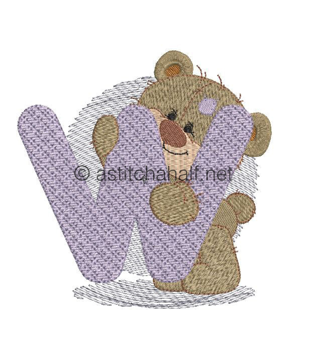 Dimples Bear Monogram W - aStitch aHalf
