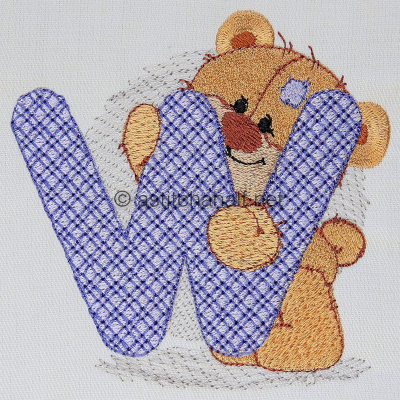 Dimples Bear Monogram W - aStitch aHalf