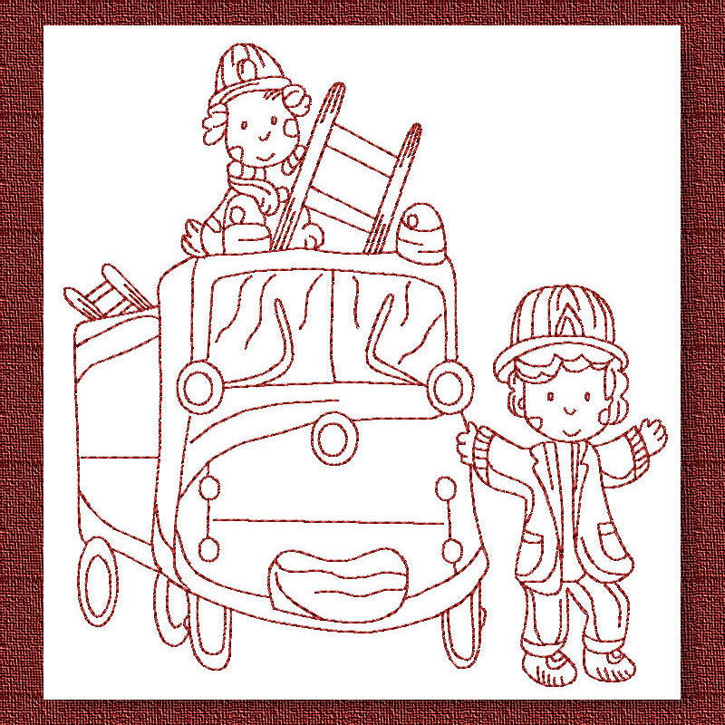 Fire Fighters Redwork - a-stitch-a-half