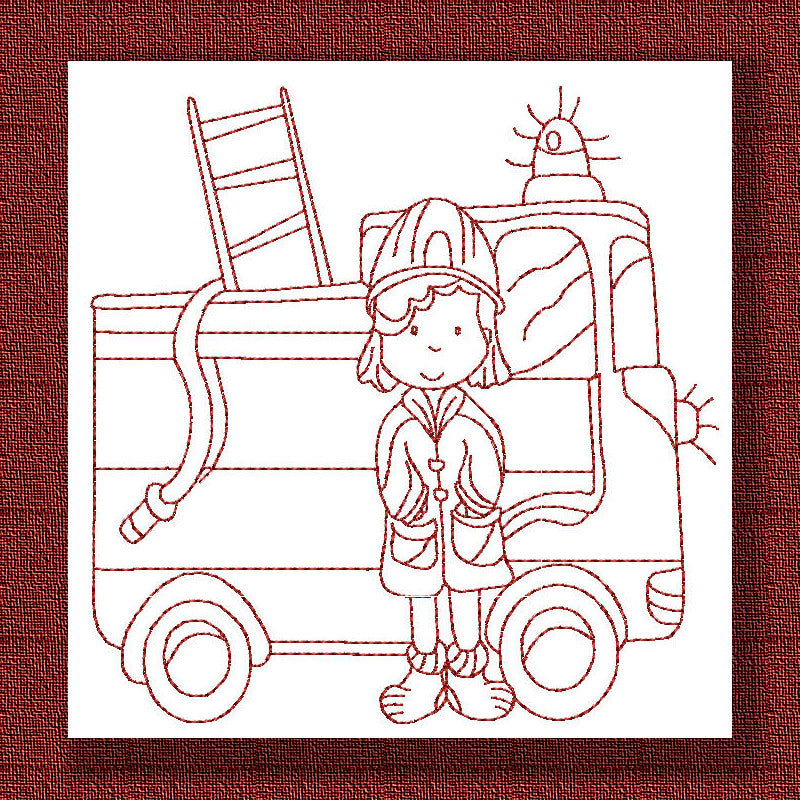 Fire Fighters Redwork - a-stitch-a-half
