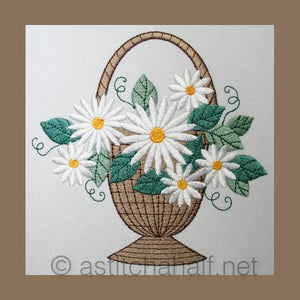 Basket with Daisies - aStitch aHalf