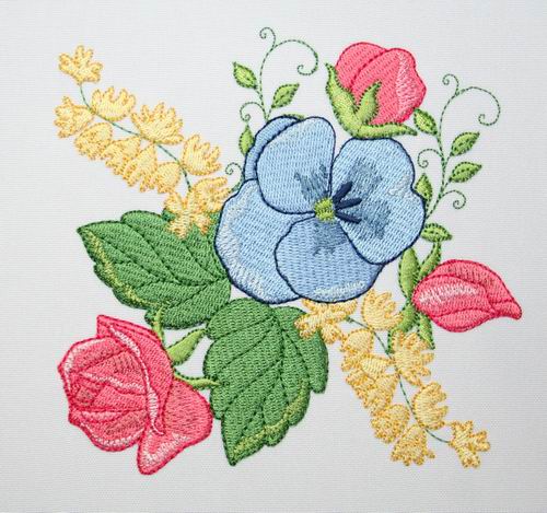 Blue Viola and Roses - a-stitch-a-half