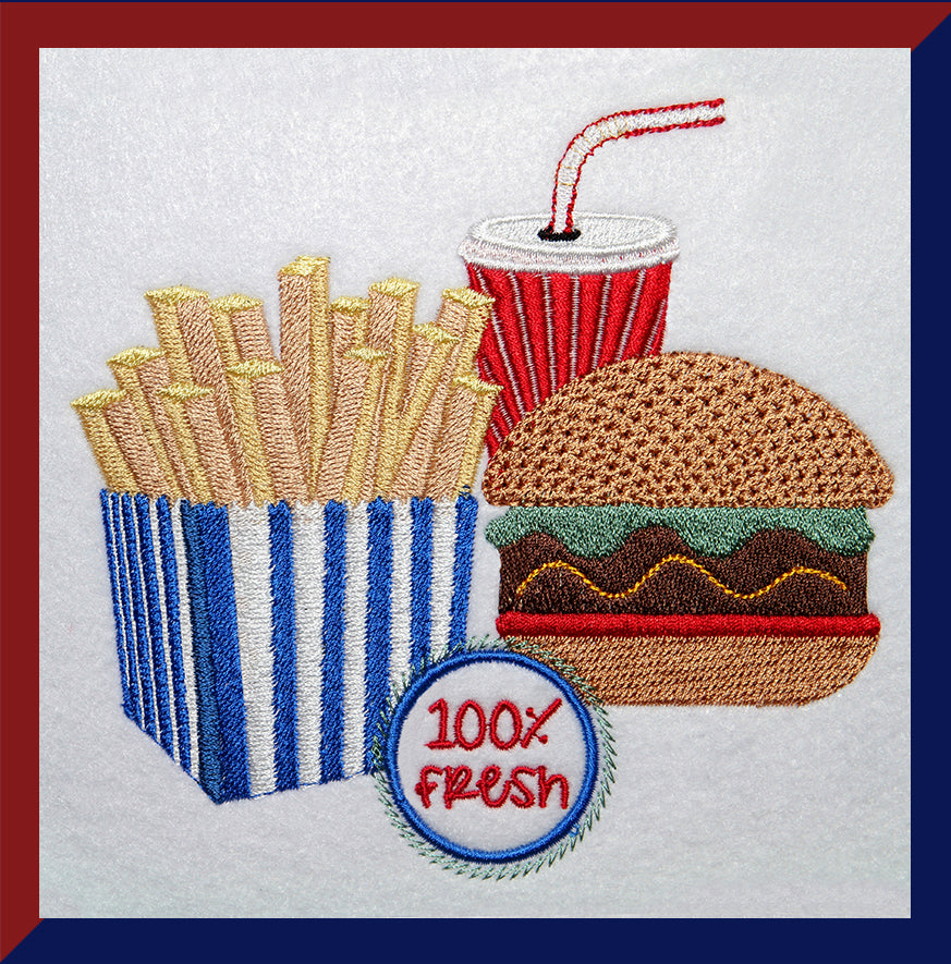 On the road Burger Fries and Soda