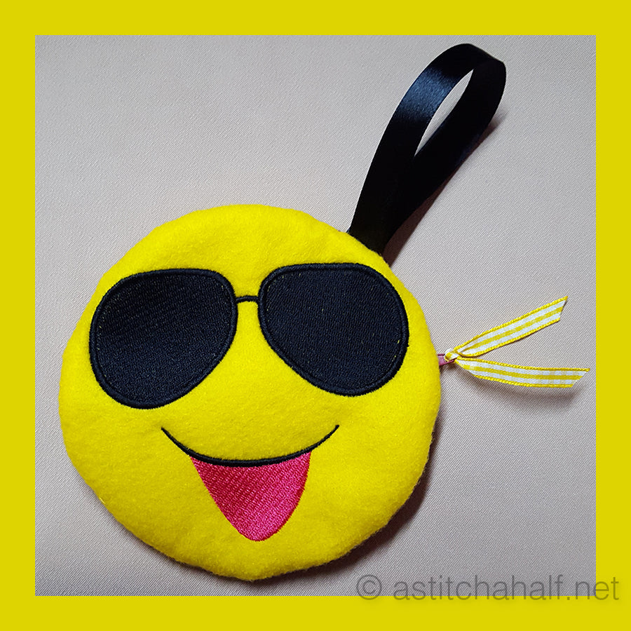 Emoji Looking Cool His Bag with in the hoop zipper