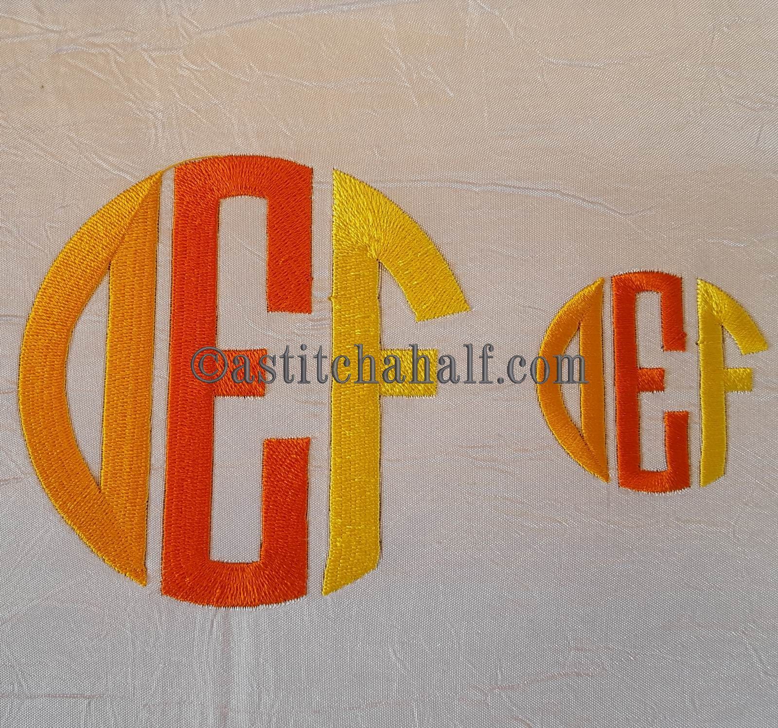 Circle Monogram Letters DEF - aStitch aHalf