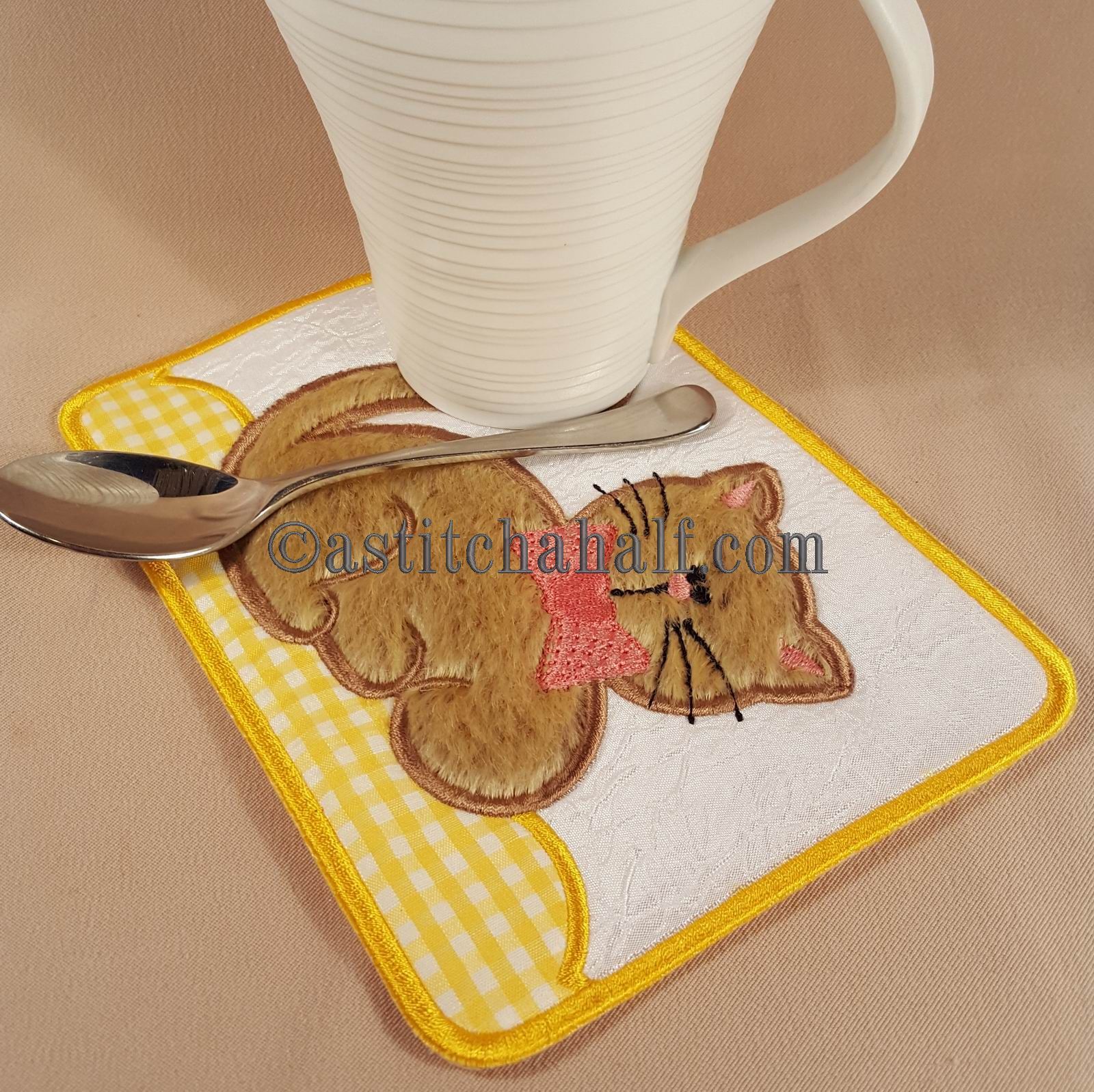 Best Kitty Friend Mug Rug - aStitch aHalf