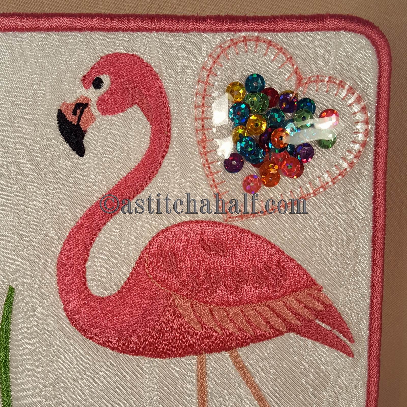 Fun Flamingo Mug Rug - aStitch aHalf