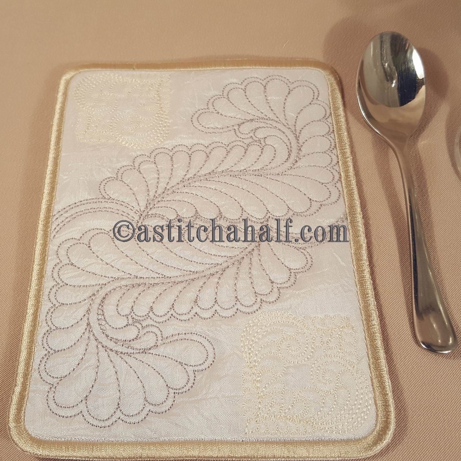 Feather Fountain Mug Rug - a-stitch-a-half