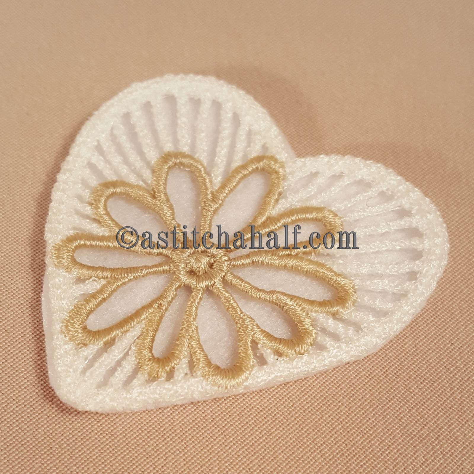 Little Freestanding Lace Motif Heart with Flower - aStitch aHalf