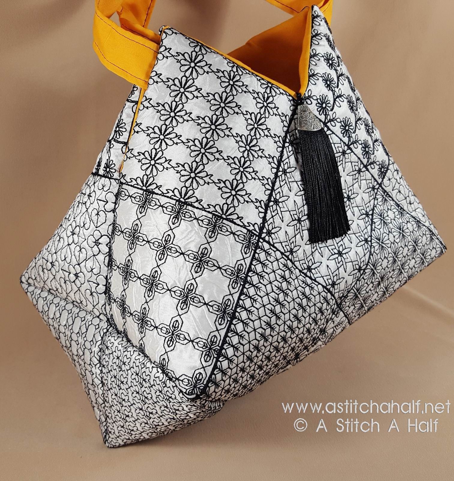 Fiorella Spanish Blackwork Quilt Blocks and Tote Bag - a-stitch-a-half