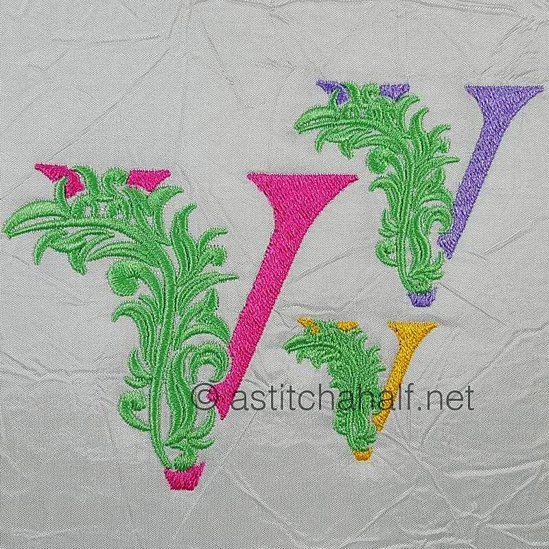 Fabulous Foliage Monogram V - a-stitch-a-half