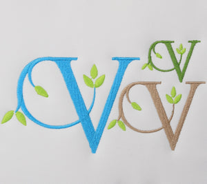 Green Earth Monogram V - a-stitch-a-half