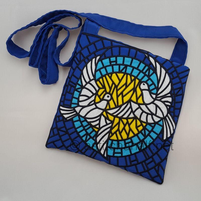 Pair of Doves on Brilliant Stained Glass Cross Body Bags - a-stitch-a-half