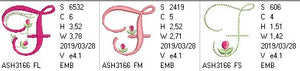Mini Tulip and Pearls Monogram Letters F - a-stitch-a-half