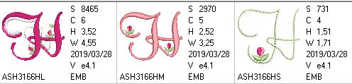 Mini Tulip and Pearls Monogram Letters H - a-stitch-a-half