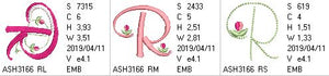 Mini Tulip and Pearls Monogram Letters R - a-stitch-a-half