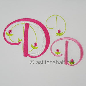 Mini Tulip and Pearls Monogram Letters D - a-stitch-a-half