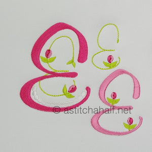 Mini Tulip and Pearls Monogram Letters E - a-stitch-a-half