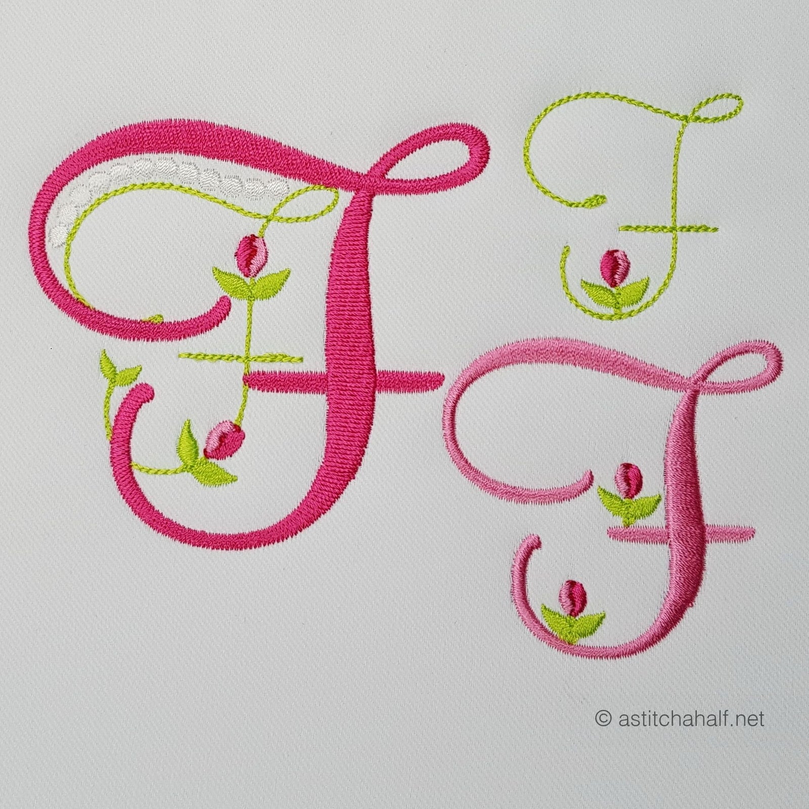 Mini Tulip and Pearls Monogram Letters F - a-stitch-a-half