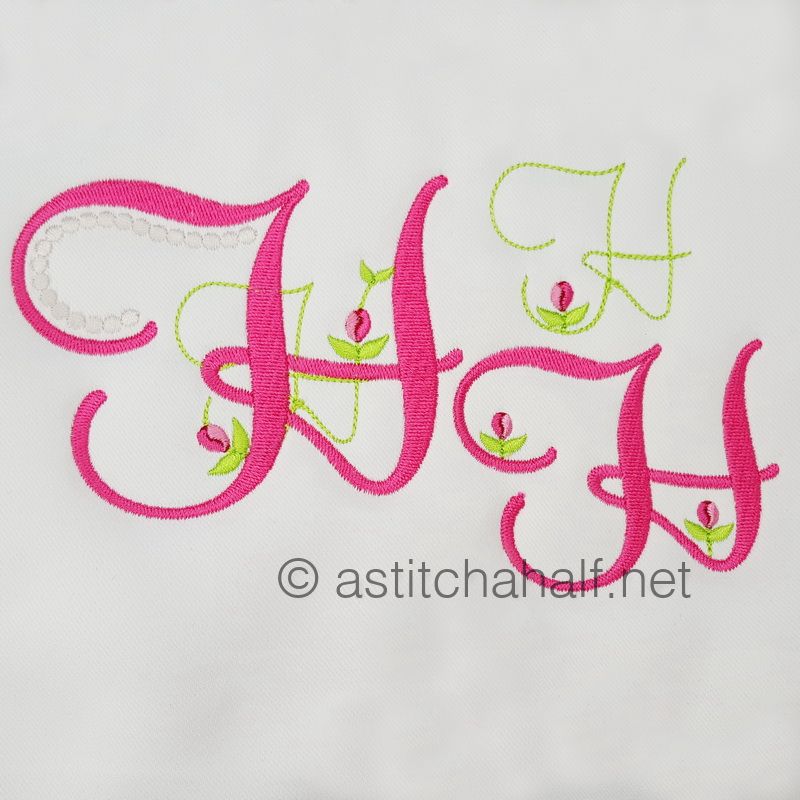 Mini Tulip and Pearls Monogram Letters H - a-stitch-a-half