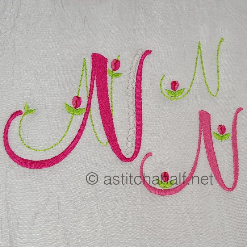 Mini Tulip and Pearls Monogram Letters N - a-stitch-a-half