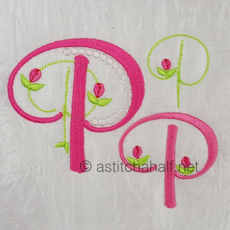 Mini Tulip and Pearls Monogram Letters P - a-stitch-a-half