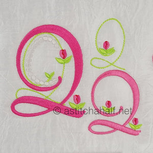 Mini Tulip and Pearls Monogram Letters Q - a-stitch-a-half