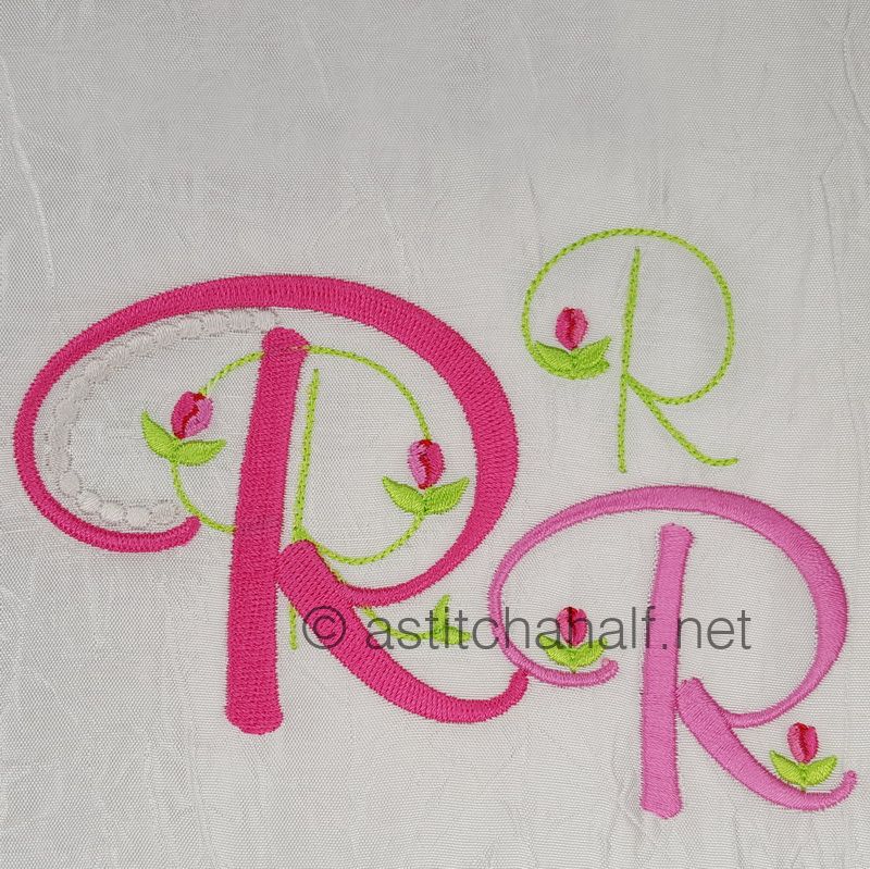 Mini Tulip and Pearls Monogram Letters R - a-stitch-a-half