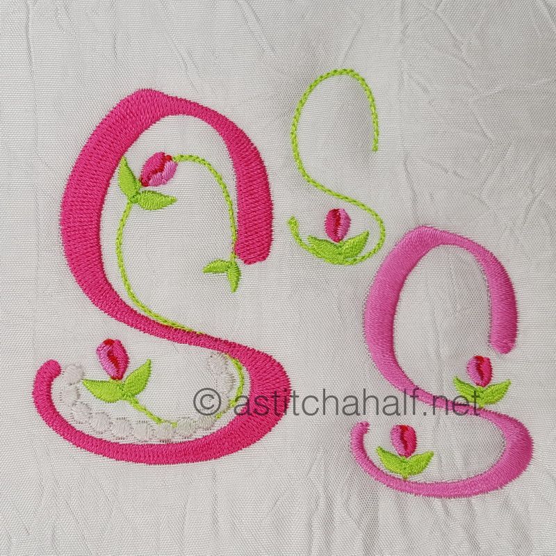 Mini Tulip and Pearls Monogram Letters S - a-stitch-a-half
