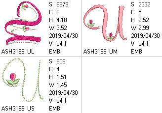 Mini Tulip and Pearls Monogram Letters U - a-stitch-a-half