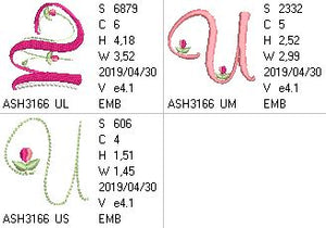 Mini Tulip and Pearls Monogram Letters U - a-stitch-a-half