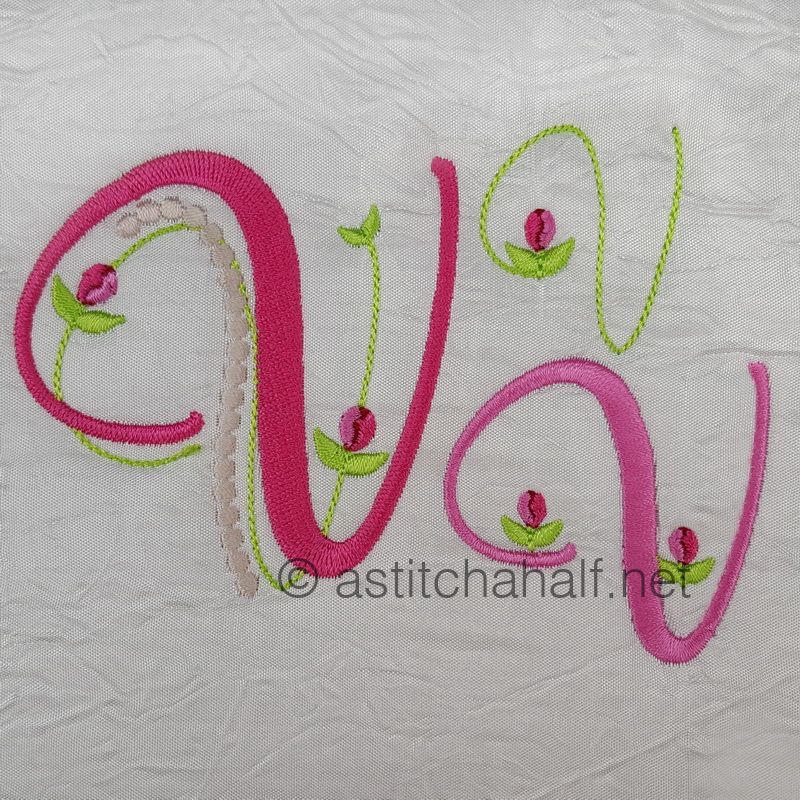 Mini Tulip and Pearls Monogram Letters V - a-stitch-a-half