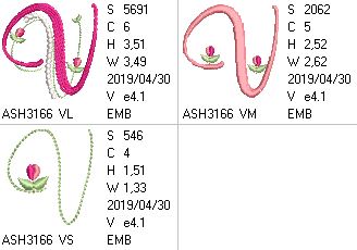 Mini Tulip and Pearls Monogram Letters V - a-stitch-a-half