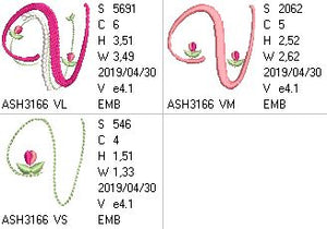 Mini Tulip and Pearls Monogram Letters V - a-stitch-a-half