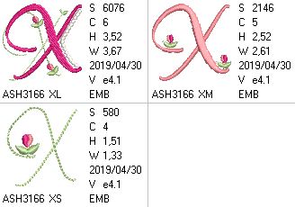 Mini Tulip and Pearls Monogram Letters X - a-stitch-a-half