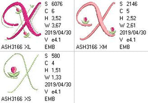 Mini Tulip and Pearls Monogram Letters X - a-stitch-a-half