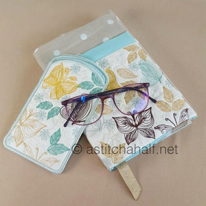 Fly Away Butterflies with Adjustable Book Cover and Eyeglass Case - aStitch aHalf