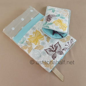 Fly Away Butterflies with Adjustable Book Cover and Eyeglass Case - aStitch aHalf