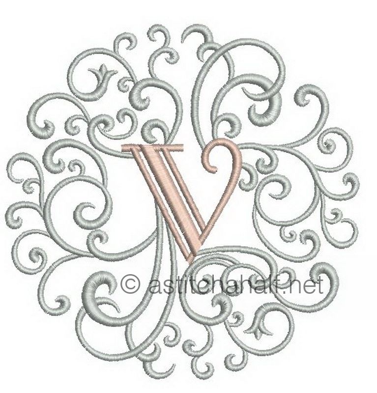 Rococo Dreams Monogram Letters V - a-stitch-a-half