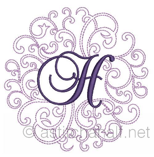 Regal Curls Monogram Letters H - a-stitch-a-half