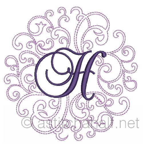 Regal Curls Monogram Letters H - a-stitch-a-half