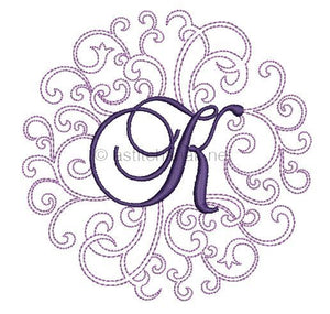 Regal Curls Monogram Letters K - a-stitch-a-half