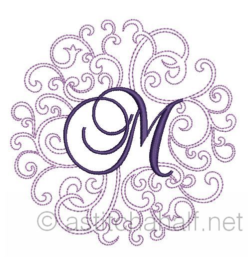 Regal Curls Monogram Letters M - a-stitch-a-half