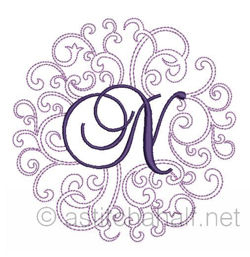 Regal Curls Monogram Letters N - a-stitch-a-half
