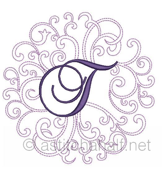 Regal Curls Monogram Letters T - a-stitch-a-half