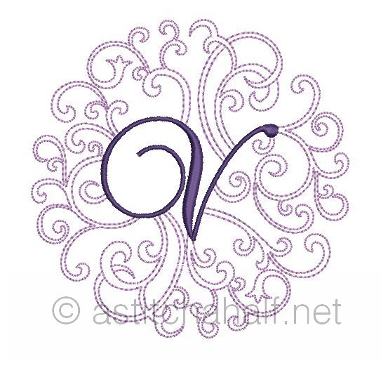 Regal Curls Monogram Letters V - a-stitch-a-half