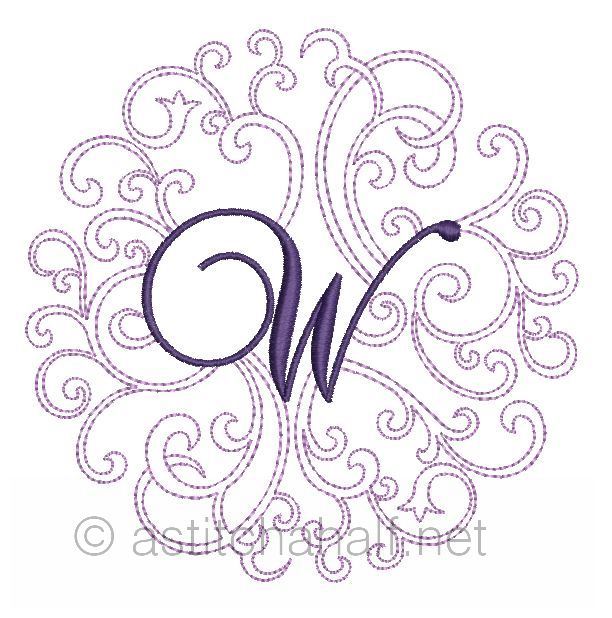 Regal Curls Monogram Letters W - a-stitch-a-half