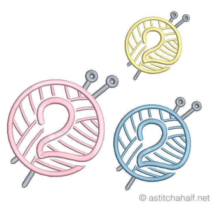 Knitting Monogram Number 2 - aStitch aHalf