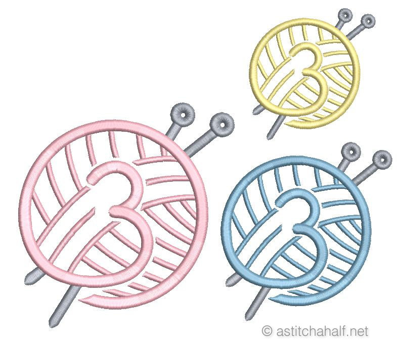 Knitting Monogram Number 3 - aStitch aHalf